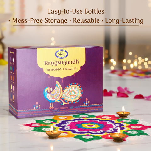 Rangoli Colors with Squeeze Bottles – 10 Colors, 100 g Each