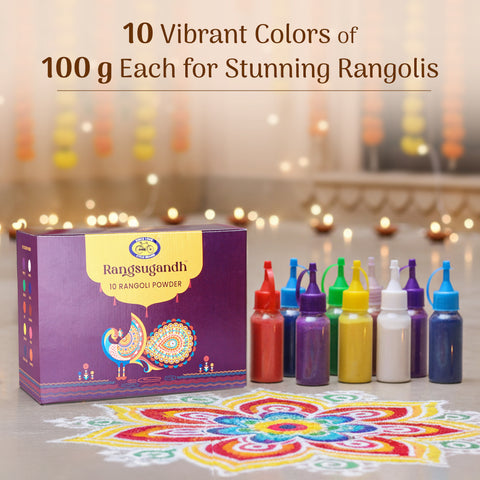 Rangoli Colors with Squeeze Bottles – 10 Colors, 100 g Each