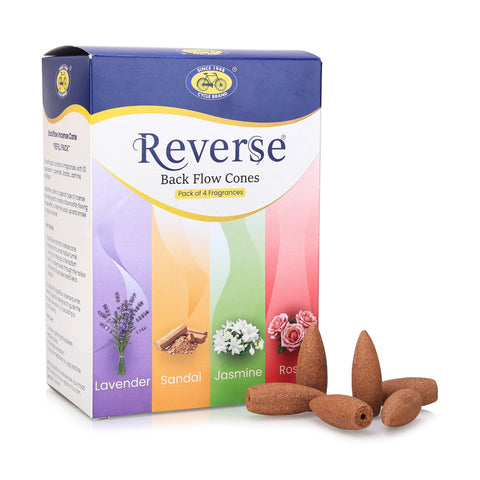 Reverse 4 in 1 Backflow Incense Cones – Lavender, Sandal, Jasmine & Rose | 120 cones pack