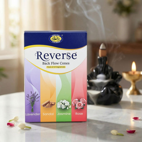 Reverse 4 in 1 Backflow Incense Cones – Lavender, Sandal, Jasmine & Rose | 120 cones pack