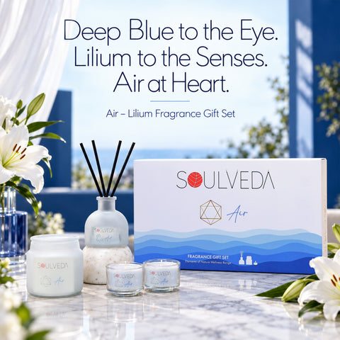 Air Lilium Fragrance Gift Set | 1 Mini Reed Diffuser 45 ml, 1 Jar Candle 80 g & 2 Glass Votives