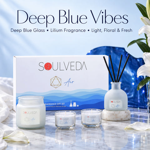 Air Lilium Fragrance Gift Set | 1 Mini Reed Diffuser 45 ml, 1 Jar Candle 80 g & 2 Glass Votives