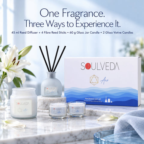 Air Lilium Fragrance Gift Set | 1 Mini Reed Diffuser 45 ml, 1 Jar Candle 80 g & 2 Glass Votives