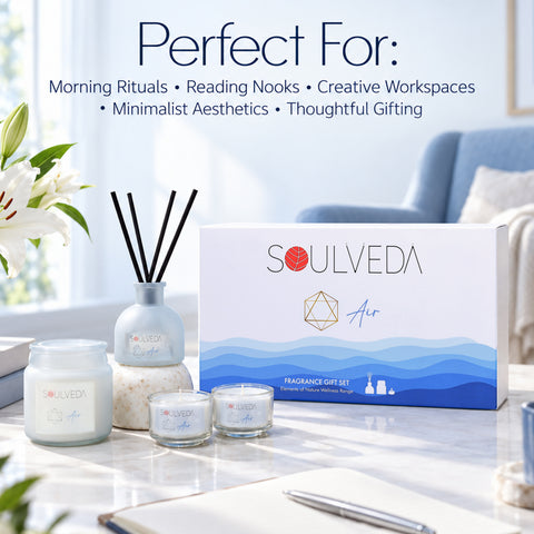 Air Lilium Fragrance Gift Set | 1 Mini Reed Diffuser 45 ml, 1 Jar Candle 80 g & 2 Glass Votives
