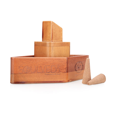 2-in-1 Steamer Boat Wooden Incense Holder & Ash Catcher | Agarbatti Stand & Incense Cone Holder | Heat Resistant, Easy to Clean | Ideal for Pooja, Meditation, Yoga, Home & Office Decor