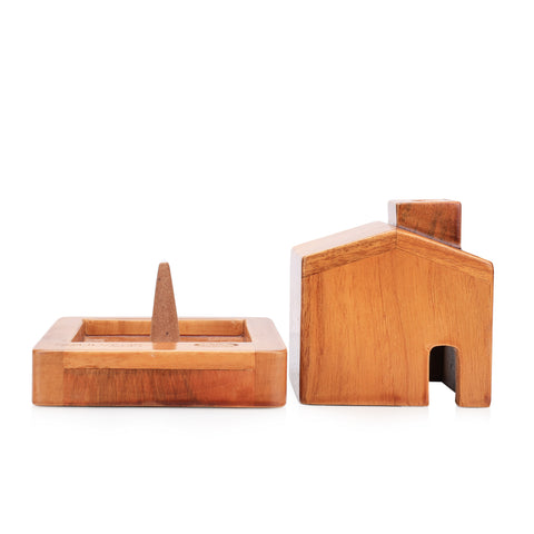 Home Sweet Home Wooden Incense Holder & Ash Catcher | 2-in-1 Neem Wood Holder for Agarbatti, Incense Cones & Havan Cups