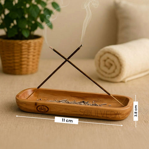 Tray Design Wooden Incense Holder & Ash Catcher Tray | 11 Inch Agarbatti Stand & Incense Stick Holder | Heat Resistant, Easy to Clean | Ideal for Pooja, Meditation, Yoga, Home & Office Decor
