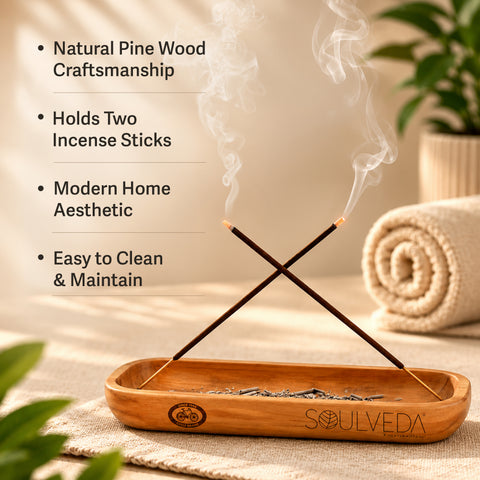 Tray Design Wooden Incense Holder & Ash Catcher Tray | 11 Inch Agarbatti Stand & Incense Stick Holder | Heat Resistant, Easy to Clean | Ideal for Pooja, Meditation, Yoga, Home & Office Decor
