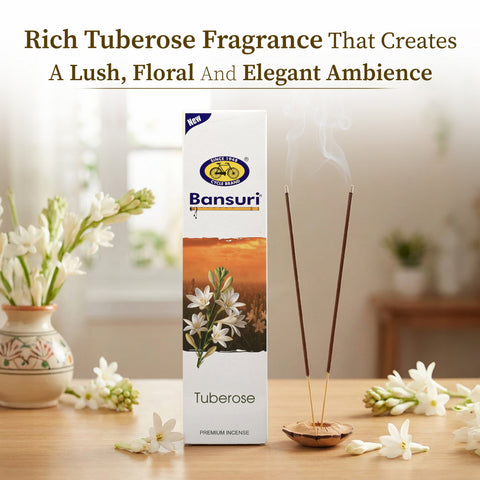 Bansuri Tuberose Agarbathi | White Floral Incense for Puja & Daily Use