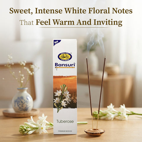 Bansuri Tuberose Agarbathi | White Floral Incense for Puja & Daily Use