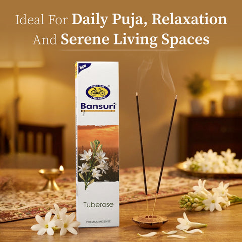 Bansuri Tuberose Agarbathi | White Floral Incense for Puja & Daily Use