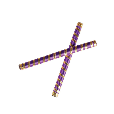 Handcrafted Purple & Gold Silk Ribbon Wrapped Wooden Dandiya Sticks