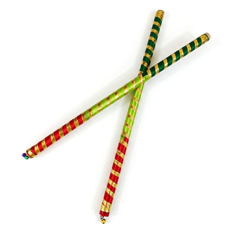 Handcrafted Silk Ribbon Triple Colour Wooden Dandiya Sticks