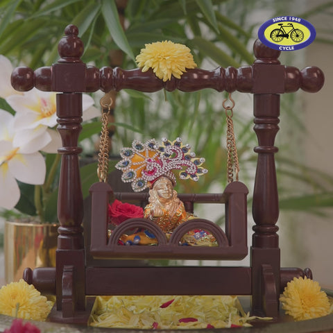 Handcrafted Wooden Jhula for Lord Krishna
